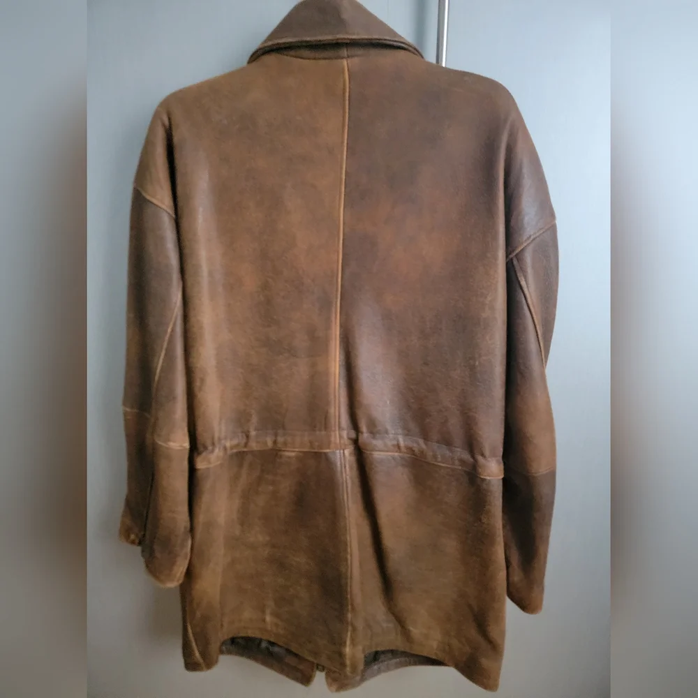 Vintage  Di Capra Brown Leather Coat Sz Medium - Picture 8 of 16
